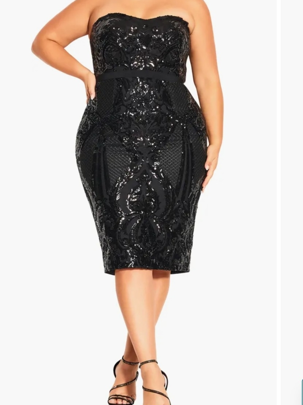 City Chic Black Strapless Sequin Midi Dress